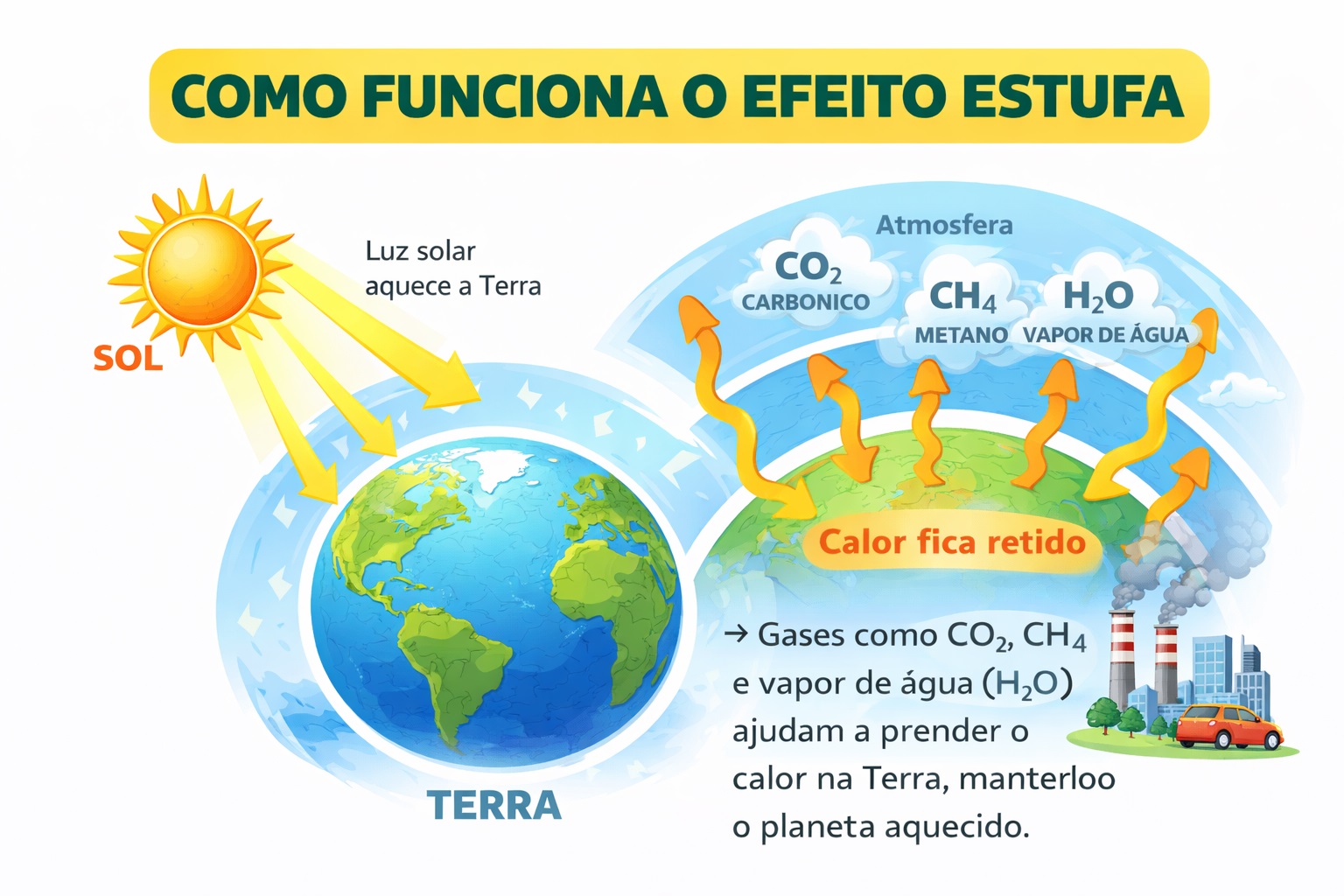 Diagrama explicando o efeito estufa